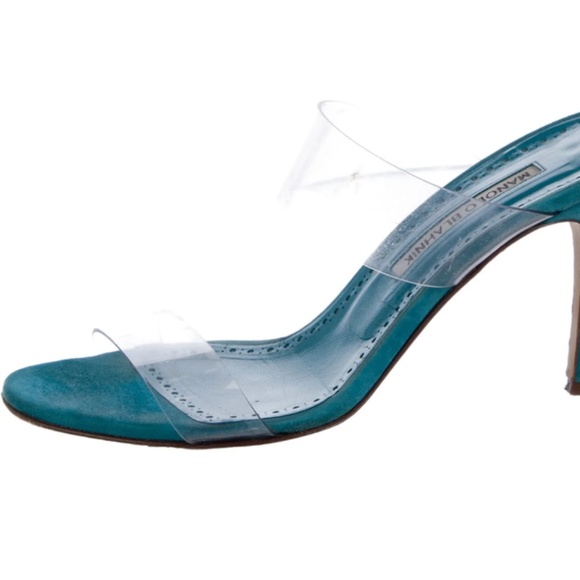 Manolo Blahnik Blue PVC Slides - Picture 1 of 4
